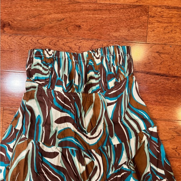 Anthropologie Brown and Blue Patterned Women's Strapless Dress NWT Size S - Picture 2 of 3